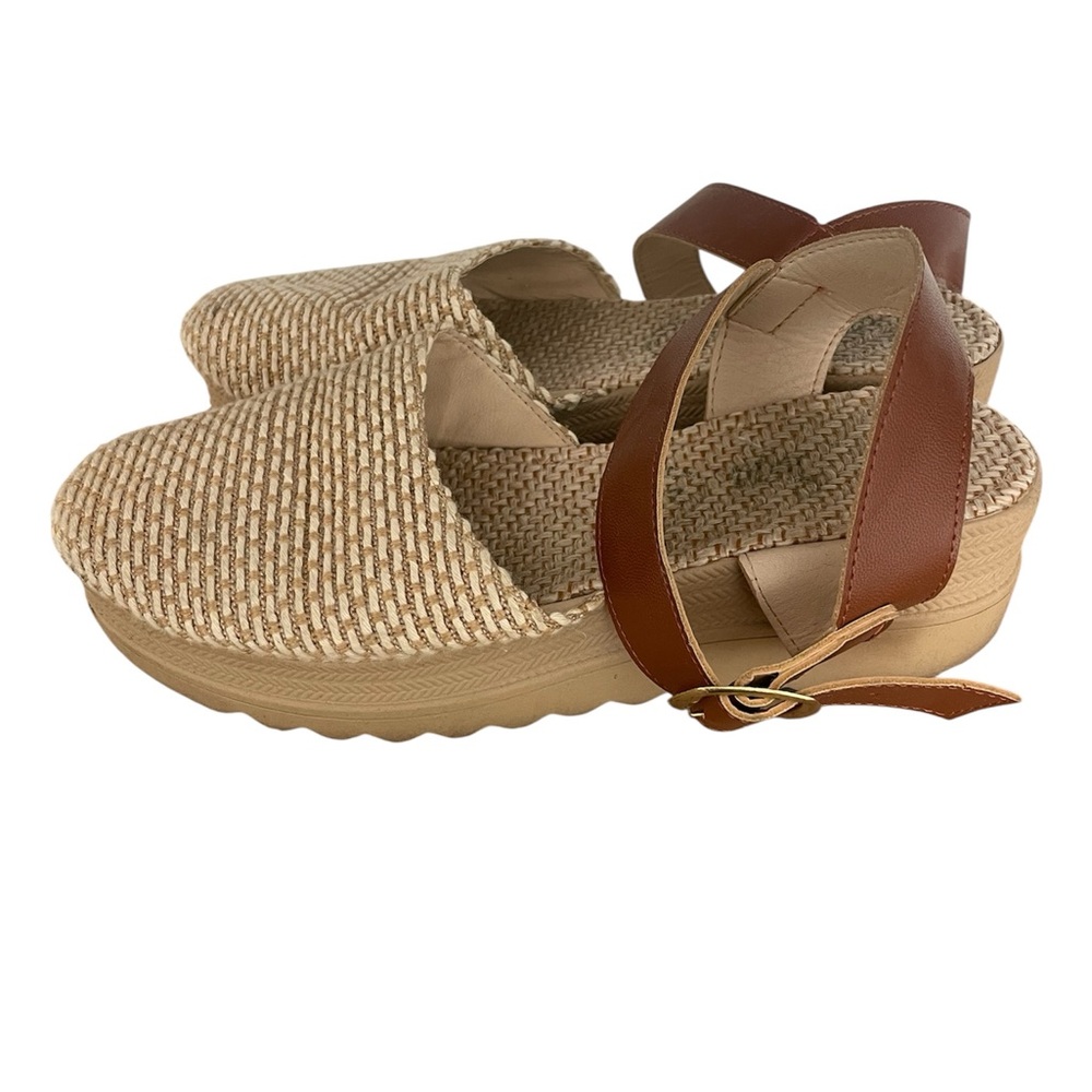Woven Platform Sandals with Brown Leather Straps Size 23‎ Mexico (6 US)